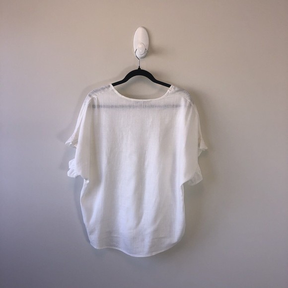 Generation Linen Blend Blouse White Cream Short Ruffle Sleeve V Neck XS/S NWOT's - Picture 2 of 9